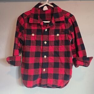 Baby GAP Buffalo Plaid Kids Classic Button Up Shirt, Red, Black, Toddler 3 Years